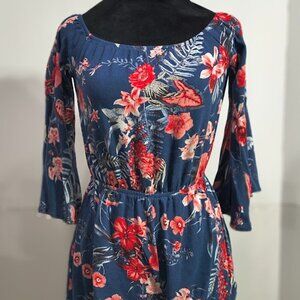 Lulus Wildwood Flower Navy Tropical Print Romper Shorts Size Extra Small